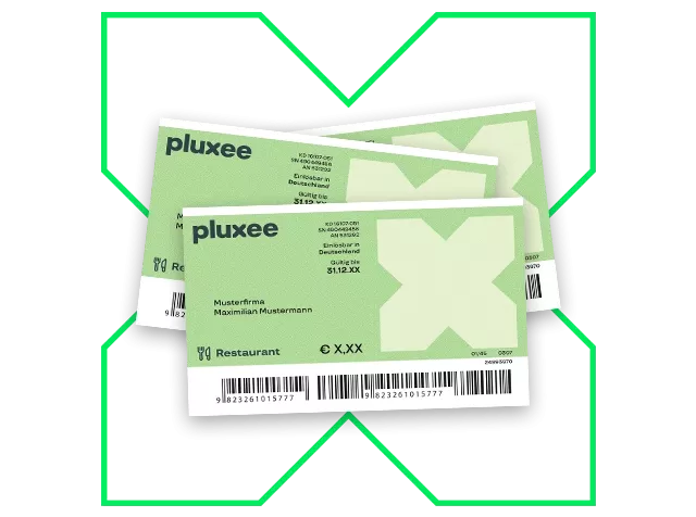 Restaurant Gutschein von Pluxee mit einem grünen Pluxee X-Symbol.  