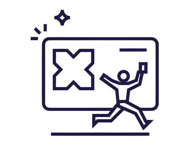 Linienillustration einer springenden Person, die eine Karte hält