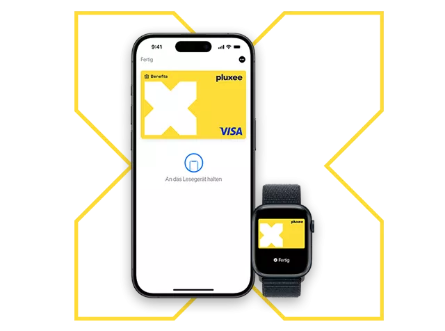 Smartphone und Smartwatch mit gelbe Karte und großem X im Hintergrund