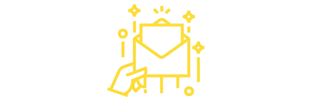 Abstrakte gelbe Vektorgrafik im Pluxee-Stil – symbolisiert Email-Sendung.